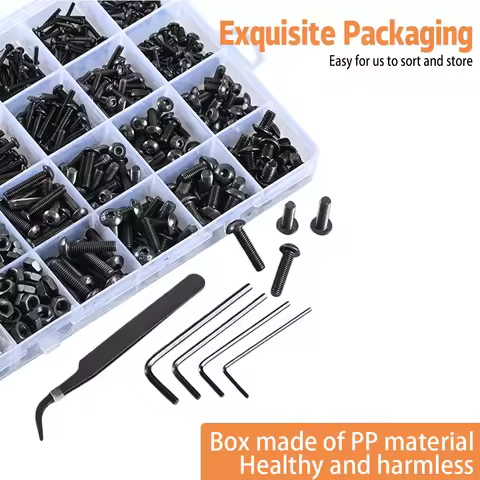 1625Pcs of 12.9 Grade Alloy Steel Black Metric Screw Set M2 M3 M4 M5 With Locking Washer and Flat Wa