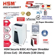 HSM Securio B35 C A3 Paper Shredder (Cross Cut) 4.5×30 mm - 26 sheets (130 Liters) ( B35C, non stop