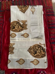 Mitr Silver border Tissue Silk Kerala Saree with Mural print with Matching Necklace