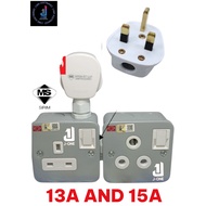 WALL SOCKET 1 IN 2 HEAVY DUTY METAL SOCKET 13A - 15A Power Switch Socket 13A with 15A round 3 pin
