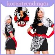 White And Black Witch Cruella De Vil Dress Cosplay Costume Fans For Movie