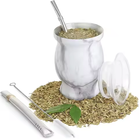 Yerba Mate Natural Gourd/Tea Cup Set With Lid (Original Traditional Mate Cup - 230ML) | Includes 2 B