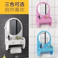 【Factory Direct Supply】Punch-Free Bathroom Mirror with Shelf Bathroom Mirror Cabinet Bathroom round Mirror Wall-Mounted