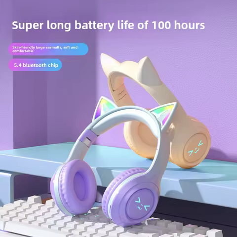 Over-Ear Headsets Cute Sports Headphones Wireless Headphones Cat Ear Bluetooth-Compatible Helmets St