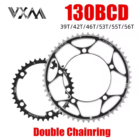 VXM Bicycle Double Chainring 130BCD 39T 53T 42T 55T 46T 56T Road Bike Crankset Riding Disc Aluminum 