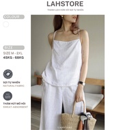 LAHSTORE women's linen tank top with horizontal collar, crisscross waistband AD02 (White)