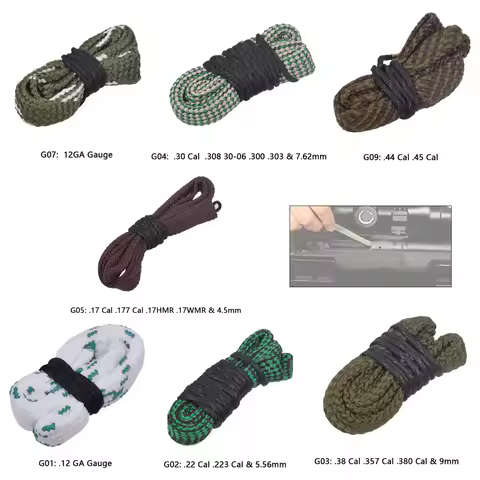 Tactical Cleaning Kit Hunting Cleaner Barrel Caliber Rope 9mm 12ga 20ga .22 .177 .223 .308 .45 7.62m