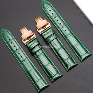 Genuine Leather Green Watchband Butterfly Buckle 12mm 14mm 16mm 18mm 20mm For Fiyta Four-leaf clover