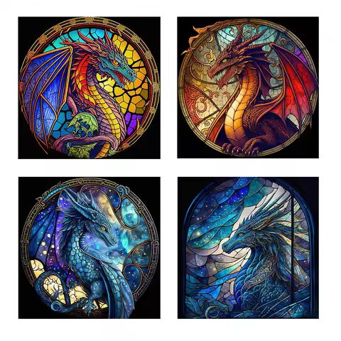 40*40cm Stained Glass Dragon Cross Stitch Kit Printed Full Embroidery Eco-cotton Thread 11CT Home De