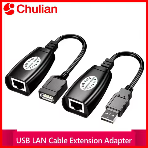 2Pcs USB to RJ45 LAN Cable Extension Adapter Extender Over Cat5 RJ45 Cat6 Patch Cord Black Networkin