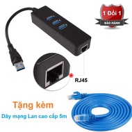 Hub USB 3 Port 3.0 to RJ45 Lan Card Gigabit Ethernet Network Cable