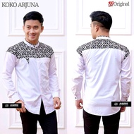 Baju Koko Pria Dewasa Lengan Panjang Modern Terbaru Kombinasi Batik Motif Arjuna Ekslusif Al Qorni Bahan Katun Toyobo Kemko Hadroh Premium Baju Muslim Laki Laki Remaja Warna Hitam Putih Abu Hijau Coklat