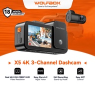 WOLFBOX X5 3 Channel 4K Dash Cam, STARVIS 2 IMX678,4K+2.5K+1080P Front and Rear Inside Triple Car Ca