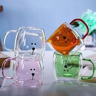 雙層隔熱耐熱玻璃杯 帶把手3D卡通小熊杯 家用透明咖啡杯 馬克杯 交換禮物 情人節禮物