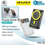 【3C Certified】Awei PA-10 10000mAh Power Bank 20W Fast Charging Powerbank Magnetic Wireless Powerbank