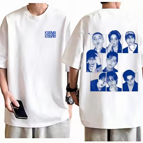Unisex Stray Kids Karma Double Sided Fashion Blue Tone T-Shirt 100% Cotton Crew Neck Short Sleeve K-