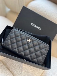 Chanel 長銀包 荔枝皮 黑銀