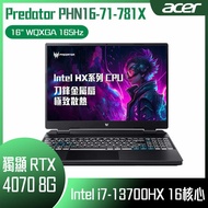 【10週年慶10%回饋】ACER 宏碁 Predator PHN16-71-781X 黑 (i7-13700HX /16G/RTX4070-8G/1TB PCIe/W11/WQXGA/165Hz/16) 客製化電競筆電