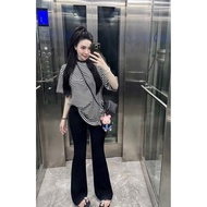 CHECKED SHIRT + BLACK FLARE PANTS SET