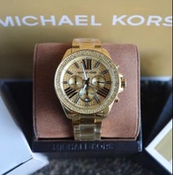正品MICHAEL KORS手錶 MK6095晶鑽 三眼 金色鋼錶帶  女石英腕錶 43mm