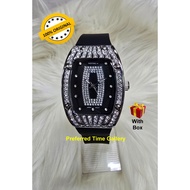 (Ladies) 100% ORIGINAL Instinc INS-D101-SL-BK Silver Case,Black Diamond Dial,Silicon Strap Watch
