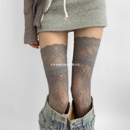 Style Lace Boots Socks Retro Flower Fishnet Socks with Boots White Color Over-the-Knee Socks