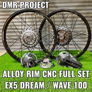 ALLOY RIM SET EX5/DREAM W100 1.40X17 COMPLATE SET HUB CNC SLOT BLACK (SIAP BEARING & PASANG)CNC HUB