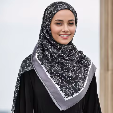 New Malaysia Square Scarf Tudung Bawal Flower Print Hijab Headscarf Wraps Premium Cotton Voile Soft 