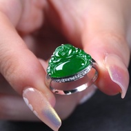 冰種老坑綠翡翠佛公戒指 18K金鑽石 | 天然緬甸玉A貨翡翠 | 送禮