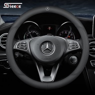 Sieece Breathable Car Steering Wheel Cover Anti Slip Steering Wheel Cover 38Cm Microfiber Leather Car Steering Wheel Protector For Mercedes Benz W124 W202 W203 W204 W212 E GLA200 W207 CLS GLB35 AMG Vito E200 CLA GLC GLB200 GLA A35