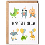 1St Birthday Card - 1St Birthday Wishes Card - Cute Cartoon Birthday Card - Gift Idea For Daughter S