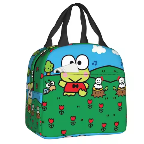 Custom Kerokero Keroppi Thermal Insulated Lunch Bags Women Resuable Lunch Container for Camping Trav