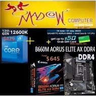 Intel Core i5-12600K CPU 10 Cores/16T Up to 4.9 GHz(3Y) + GIGABYTE B660M AORUS ELITE AX DDR4.(3Y) + 