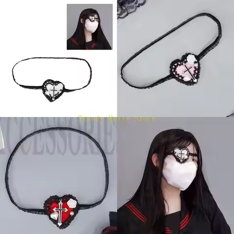 N5KB Heart Eyepatch Single Eye Mask- Gothics Eyepatch Lolit Eye Mask- Lolit Eye Patch