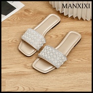 MANXIXI Fashion Women Beautiful Peals Flat Slippers (Size 35-43)