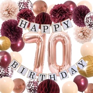70th Birthday Decorations Women – Happy 70 Birthday Party Supplies for Womens with Champagne Burgund