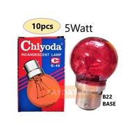 10PCS CHIYODA 5W G40 5WATT B22 INCANDESCENT BULB (TRANSPARENT RED)
