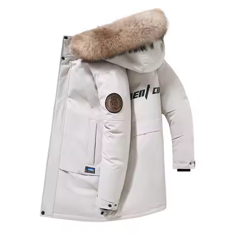 New Winter Men Hooded Fur Collar Long Down Coats Male White Duck Down Jackets Quality Man Multiple P