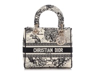 Christian Dior Black and White Embroidered Toile de Jouy Zodiac Lady D-lite Gold Hardware
