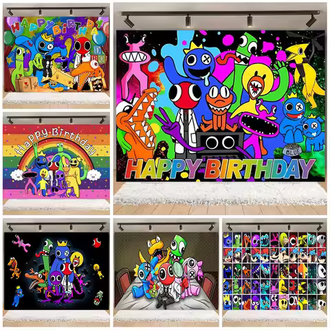 Cartoon Rainbow Theme Backdrop Colorful Friends Kid Birthday Party Decorations Supplies Photography 