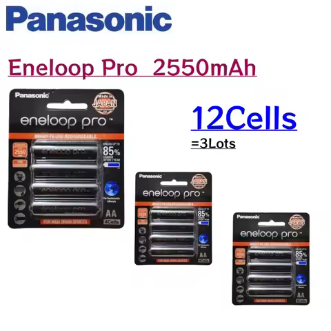 12Cells Original Panasonic Eneloop Pro AA 2550mAh 1.2V Ni-MH Rechargeable Battery Pre-Charged For Ca