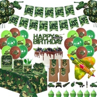 Military Camouflage Theme Banner Aircraft Tank Foil Balloon Cake Top Tablecloth Paper Cup Plate Disp