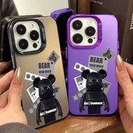 Hand Drawn Label Ceramic Bear Graffiti Phone Case Compatible for IPhone 15 11 14 12 13 Pro Max X XR XS Max 7/8 Plus Se2020 Hard Silicone Shockproof Fashion Case