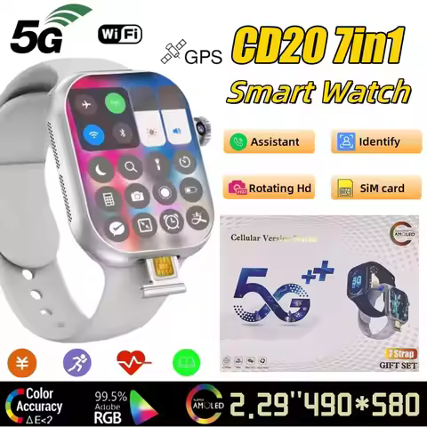CD20 Smartwatch: 2.29" AMOLED Display, SIM & WiFi Calling, GPS, 180° Rotatable Camera , Health & Hea