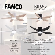 (MEGA installation promo) Fanco rito-5 DC smart ceiling fan 5 blades 6 speeds 4 colours hugger fan 24w tri tone led
