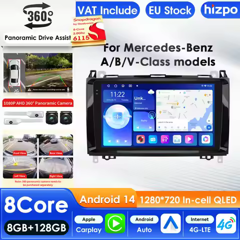 Hizpo Android14 Car Multimedia Player For Mercedes Benz B200 Sprinter W906 W639 AB Class W169 W245 V