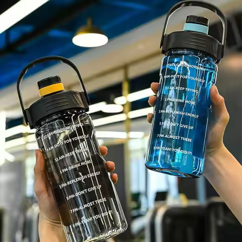 101Oz/50Oz Drinking Bottle with Time Marker 2 in 1 Straw and Lid BPA Free Heat Resistant Gym Water B