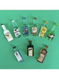 9pcs Miniature Toy House Small Bottles,Fairy Garden Bar,Simulated Liquor Resin Bottles,DIY Craft Acc