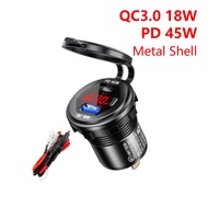 for Truck Boat RV Bus Motorcycle 45W PD Type-C QC3.0 USB Car Charger Socket 12/24V Fast Charging Vol