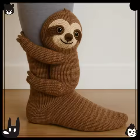 3D Knitted Cute Animal Floor Socks New Fun Novelty Handmade Crocheted Warm Socks Cubic Sloth sloth C